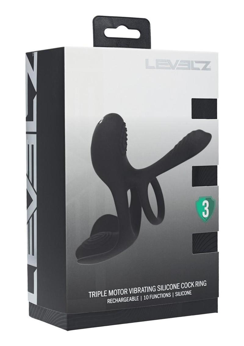triple motor vibrating silicone cock ring designed for powerful shaft and testicle stimulation