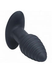 Ribbed silicone anal plug with vibration and rotation rechargeable water resistant remote controlled adult sex toy for deep pleasure