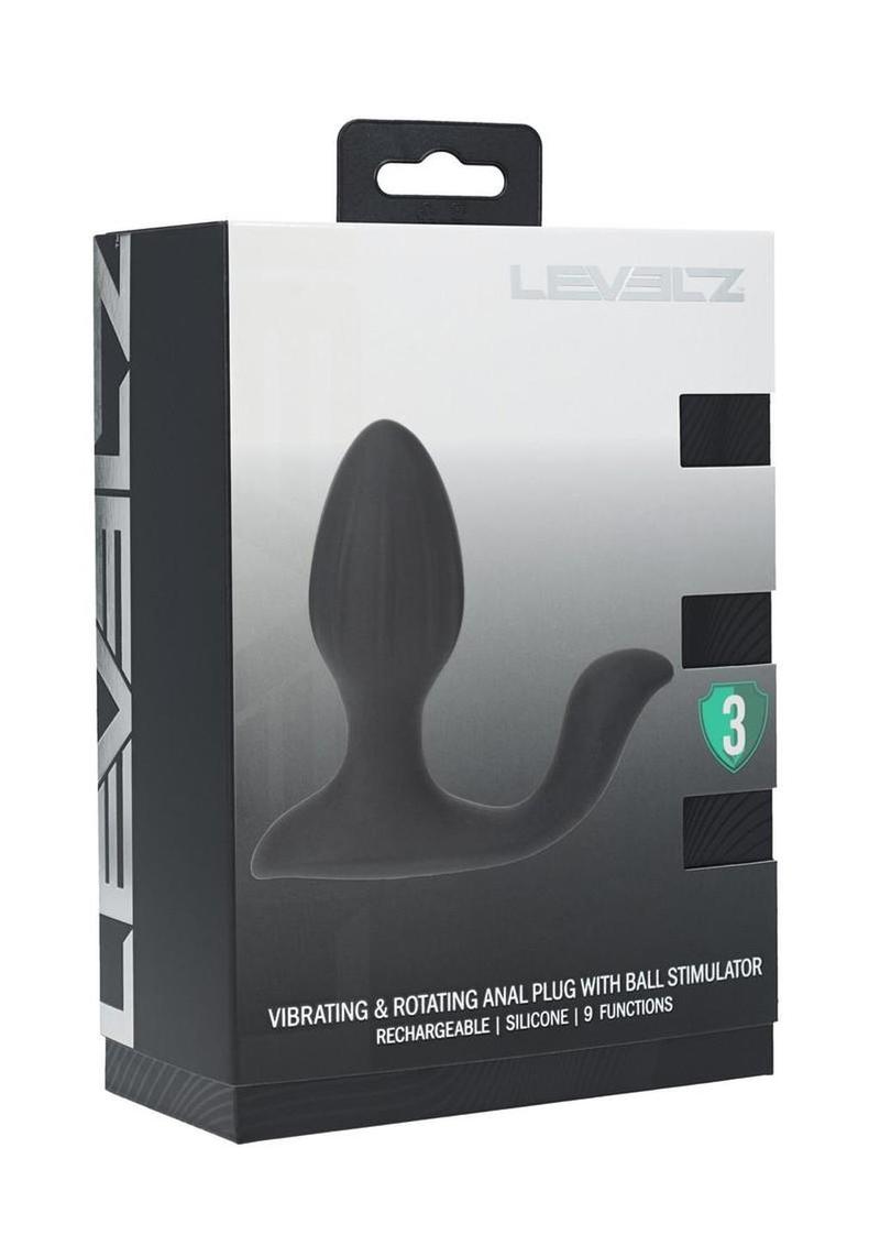 rechargeable anal plug featuring rotation vibration and smooth tapered silicone design - Black