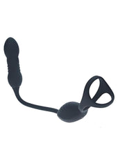 rechargeable cock ring featuring dual motors flexible silicone bridge and rhythmic thrusting prostate arm
