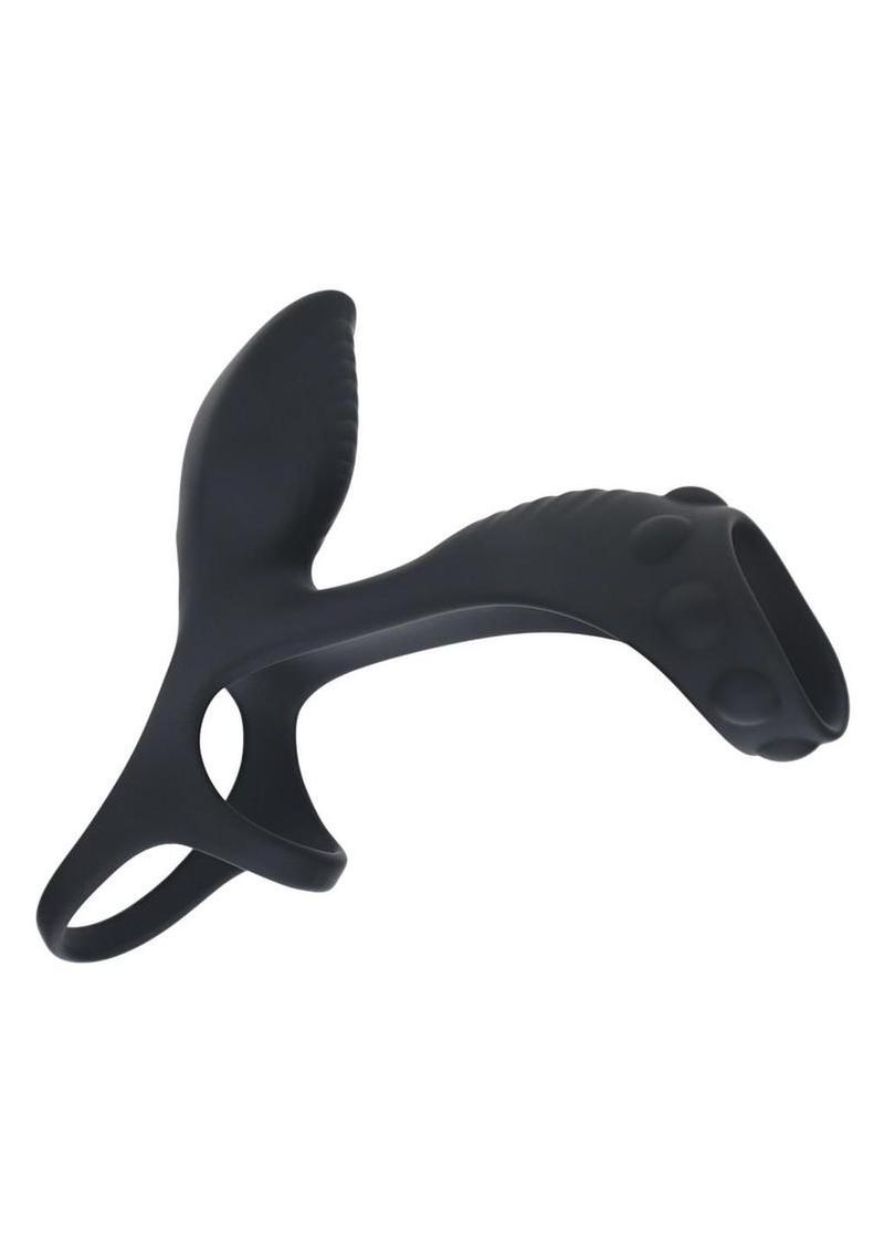 Levelz Vibrating Silicone Rechargeable Cock and Ball Ring with Shaft Loop - Black