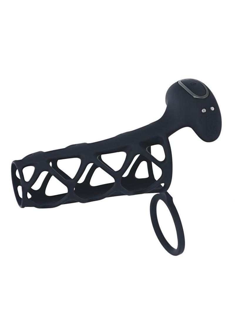 Levelz Vibrating Silicone Rechargeable Cock Cage and Ball Ring - Black