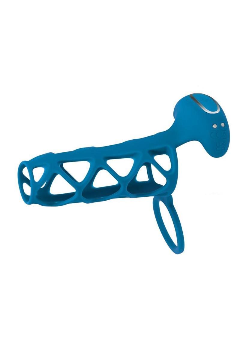 Levelz Vibrating Silicone Rechargeable Cock Cage and Ball Ring - Teal