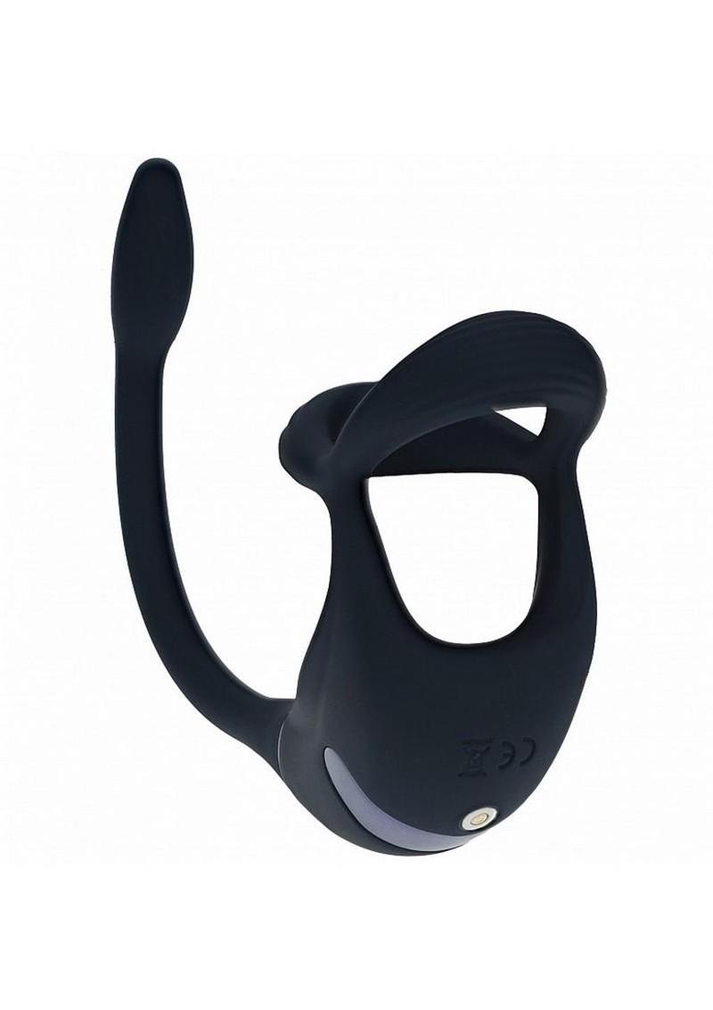 Vibrating silicone cock ring and prostate massager combo waterproof rechargeable remote operated male pleasure toy from adult sex store