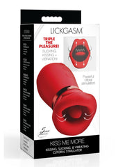 Lickgasm Kiss Me More Kissing, Sucking and Vibrating Rechargeable Silicone Clitoral Vibrator - Red