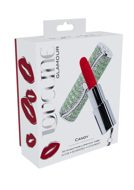 Loveline Candy Lipstick Rechargeable Silicone Vibrator with Interchangeable Heads - Green