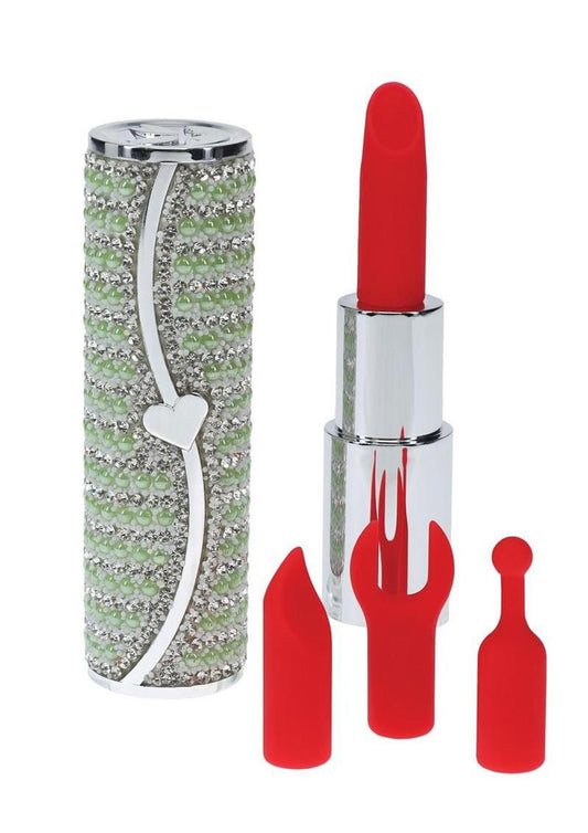 Loveline Candy Lipstick Rechargeable Silicone Vibrator with Interchangeable Heads - Green