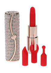 Loveline Candy Lipstick Rechargeable Silicone Vibrator with Interchangeable Heads - Pink