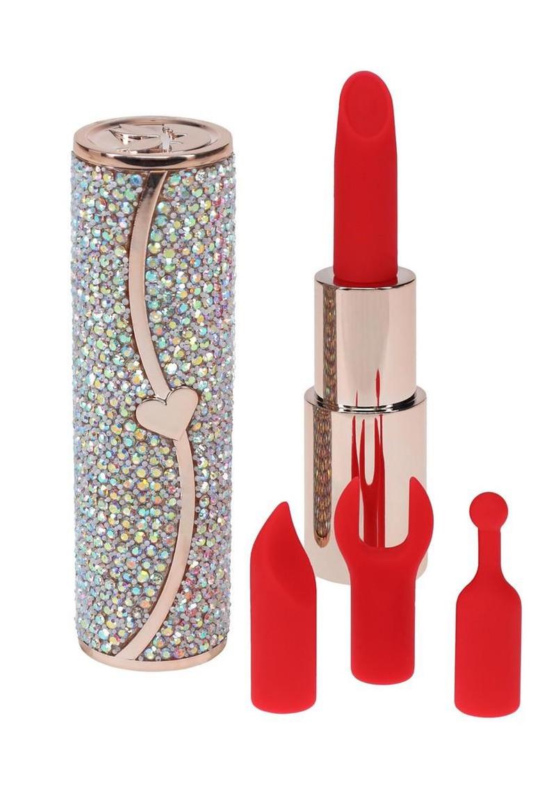 Loveline Sparkle Lipstick Rechargeable Silicone Vibrator with Interchangeable Heads - Multicolor/Rainbow