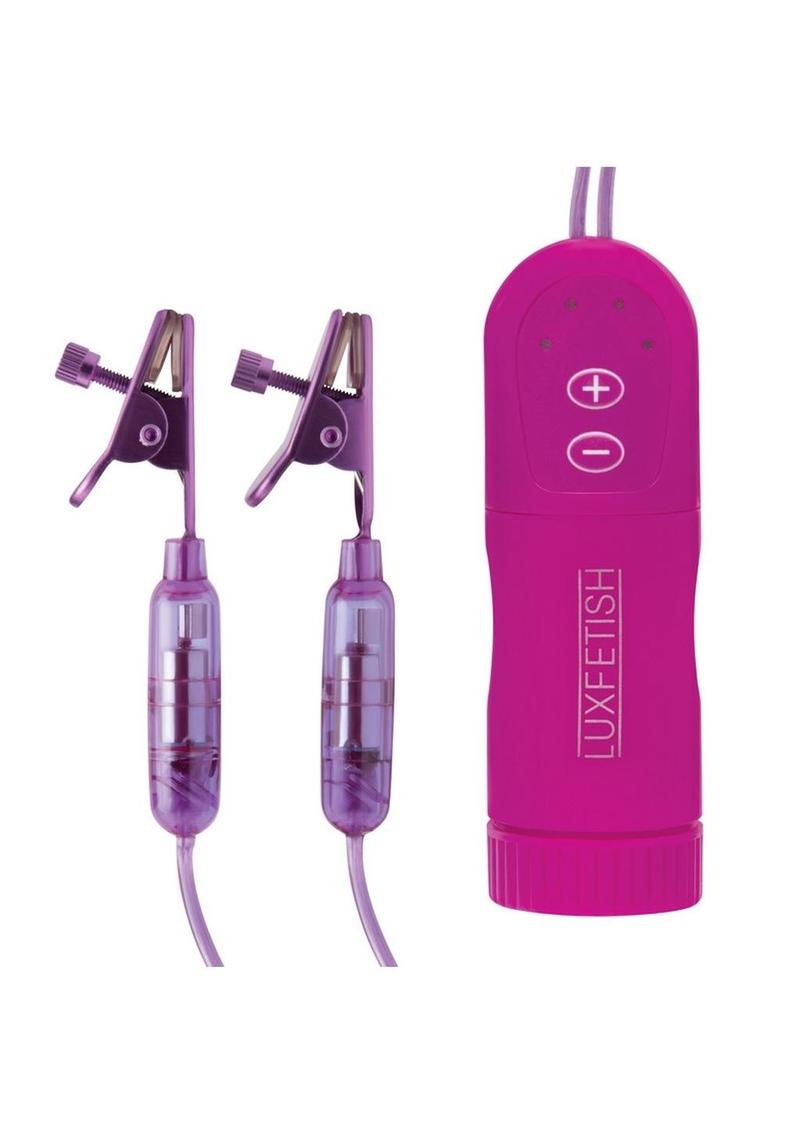 Lux Fetish Remote Control Vibrating Nipple Clips - Purple