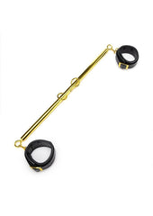 Lux Fetish Solid Gold Expandable Spreader Bar Set with Detachable Leatherette Cuffs - Black/Gold