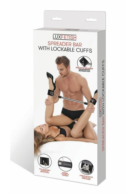 Lockable spreader bar with padded cuffs for secure kinky restraint play