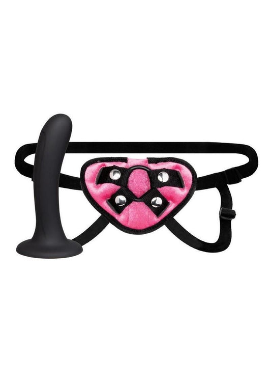 Lux Fetish Strap-On and Dildo - Black/Pink - 6in - Set