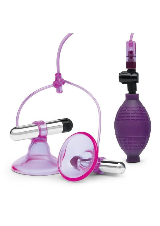 Lux Fetish Vibrating Nipple Suckers with Quick Release - Purple/Silver