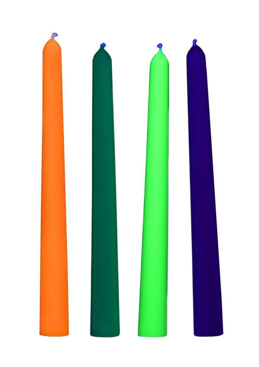 Master Series Glow Wav UV Blacklight Reactive Drip Candles - Blue/Glow In The Dark/Green/Orange/Yellow - Set Of 4