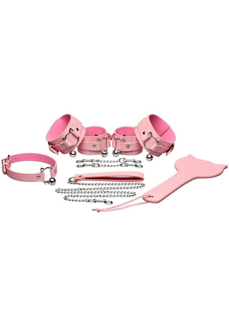 pink kitty bondage restraint kit vegan leather cuffs