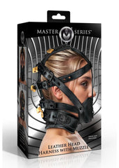 Master Series Leather Head Harness with Muzzle - Black