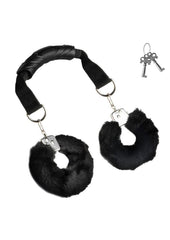 Master Series The Handler Furry Handcuffs with Handle - Black/Silver