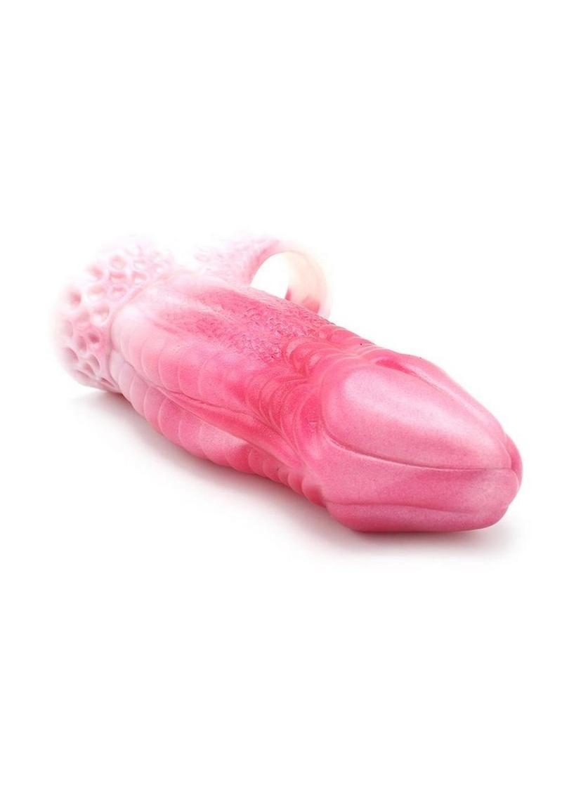 Cock sleeve toy with flexible silicone body designed for comfort and stimulating texture