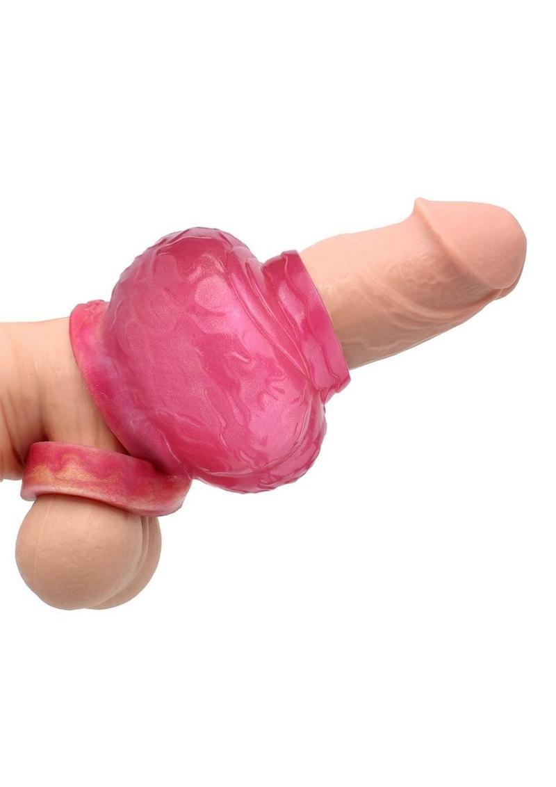 Stretchy silicone sleeve styled with ridges and bumps for maximum stimulation during penetration