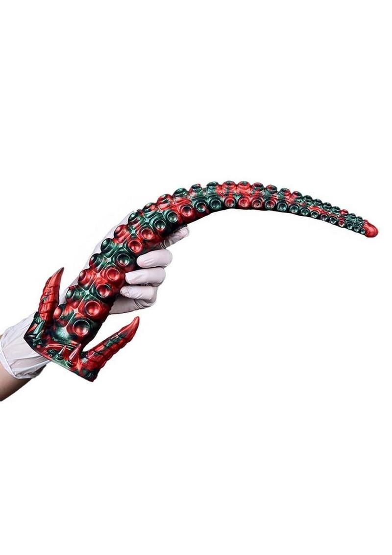 Long tentacle silicone dildo firm yet flexible body safe spiral texture suction nodules flared base perfect for fantasy lovers and kink