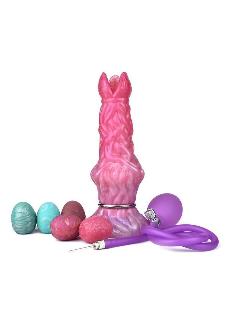 Vibrant alien dildo with five silicone eggs for fantasy fetish play flexible body safe design textured shaft from adult toy store