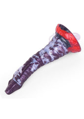 Textured fantasy dildo with snake like spiraled shaft and built in fluid tube premium silicone body safe fetish play pleasure toy