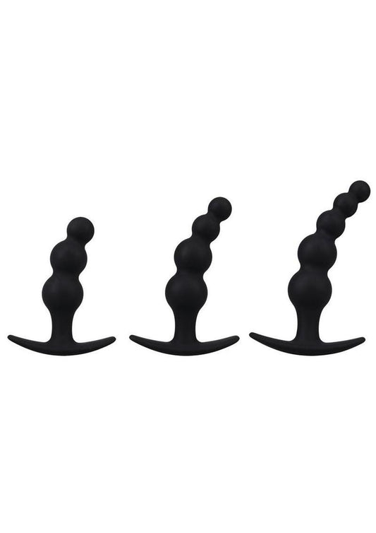 Mood Naughty Beaded Trainer Silicone Anal Plug - Black - 3 Piece Set