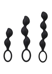 Mood Naughty Contour Beads Trainer Silicone Anal Plug - Black - 3 Piece Set