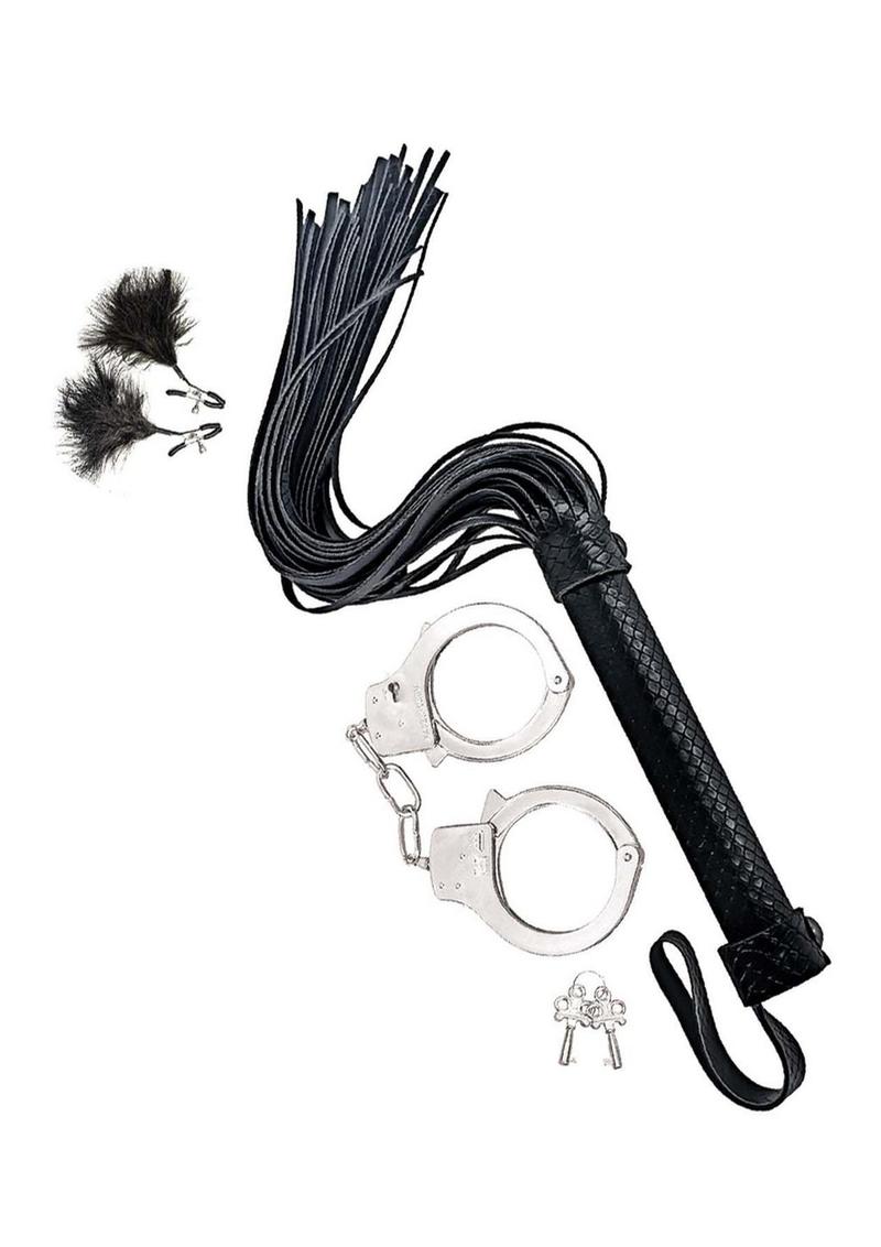 Nasstoys Bondage Whip,feather and Cuffs - Black