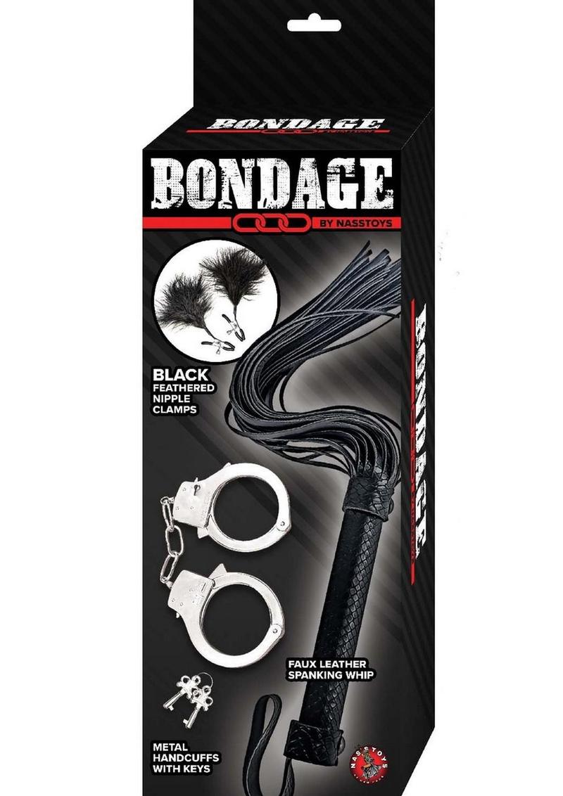 Nasstoys Bondage Whip,feather and Cuffs - Black