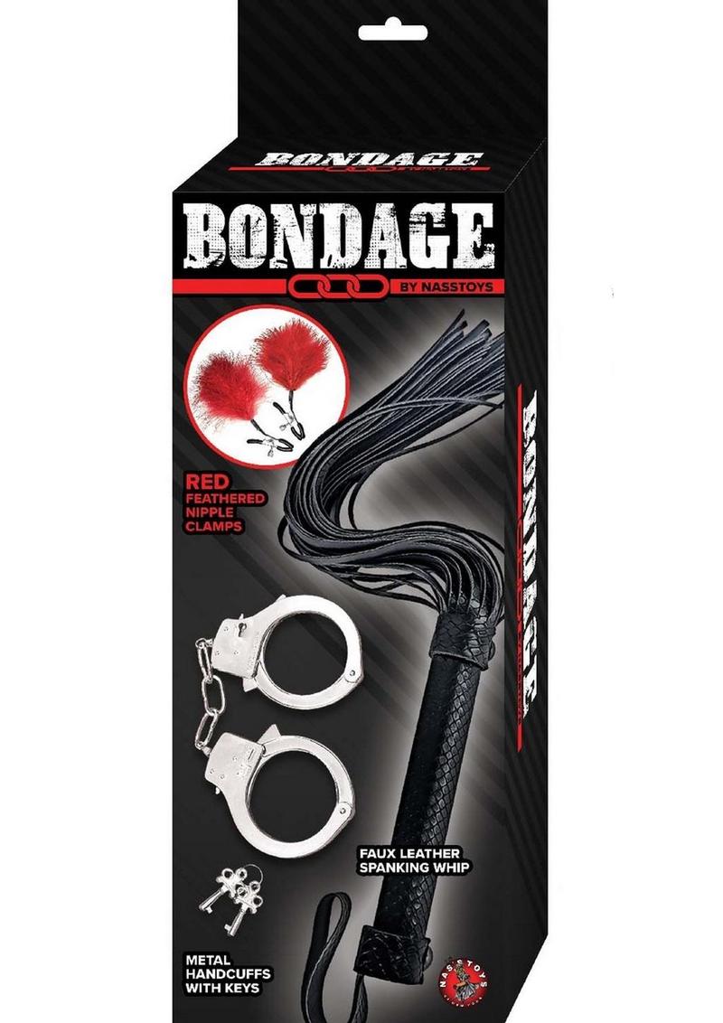 Nasstoys Bondage Whip,feather and Cuffs - Red