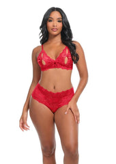 high waist lace panty set red