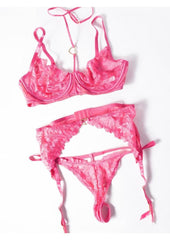 three piece pink lingerie