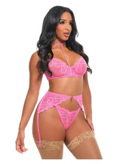 garter belt lingerie set pink