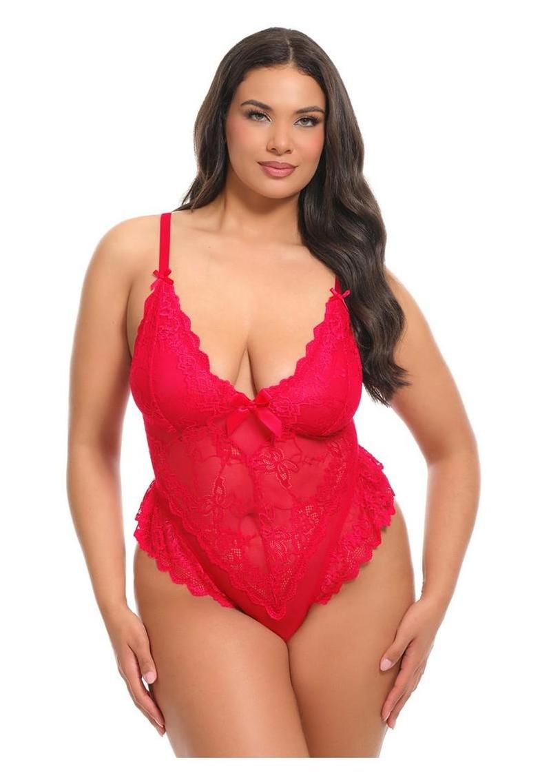 plus size red lace teddy