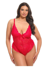 plus size red lace teddy