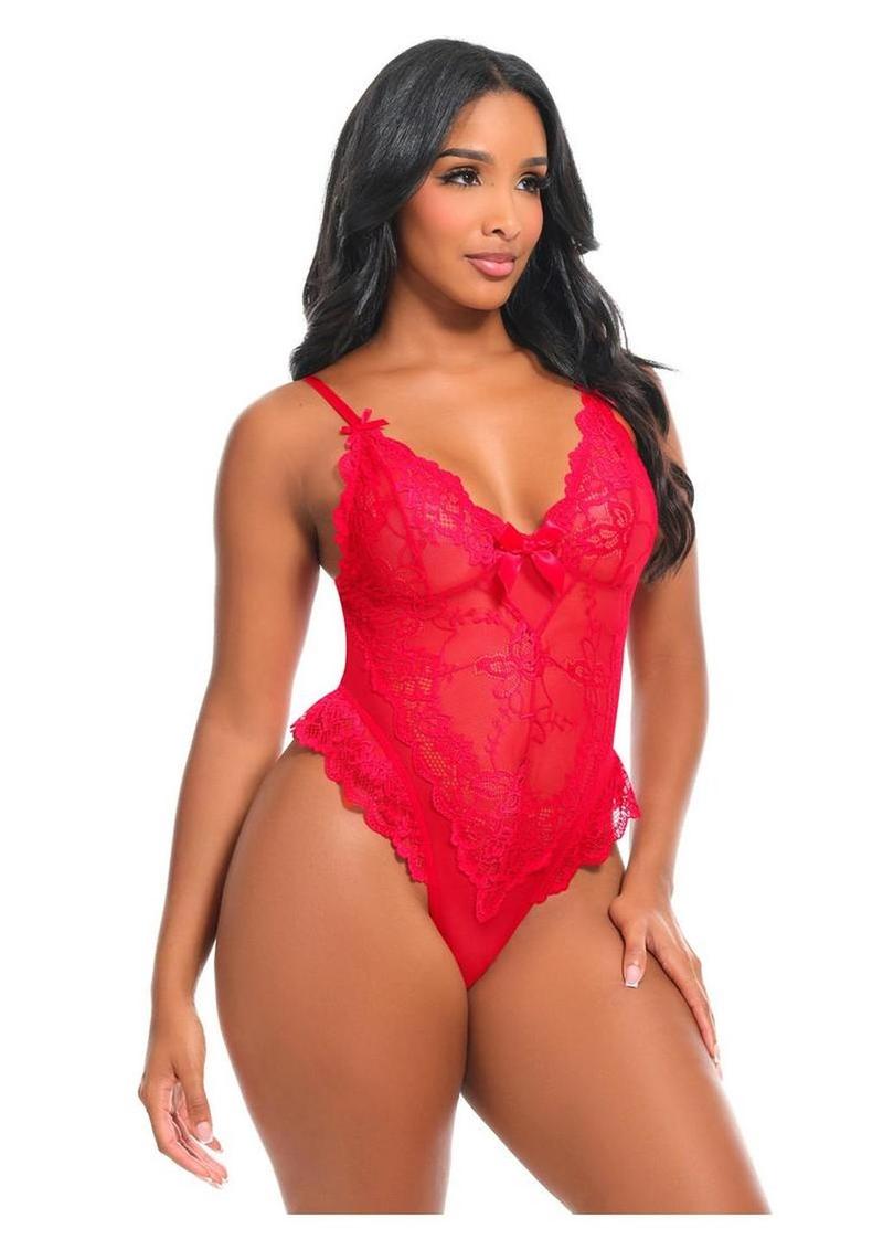 red lace lingerie bodysuit