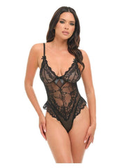 sheer lace teddy lingerie one piece mesh design
