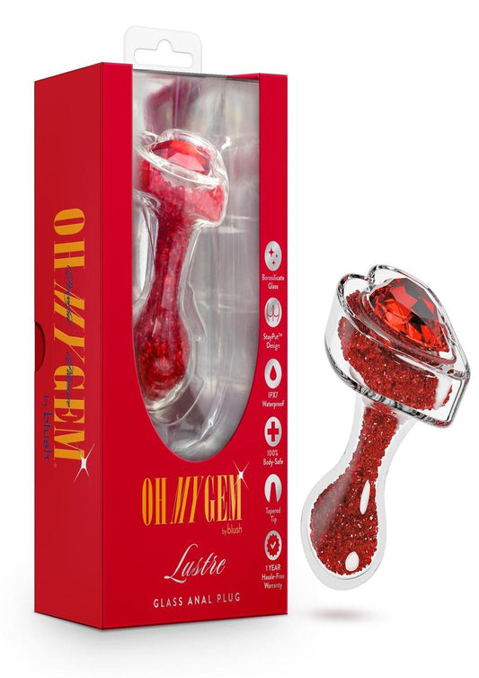 Oh My Gem Lustre Glass Anal Plug - Clear/Red