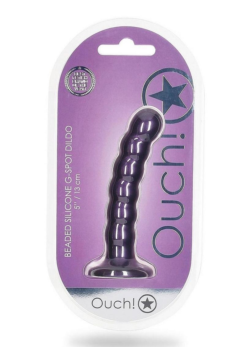 Ouch! Beaded G-Spot Silicone Dildo 5in - Metallic - Purple