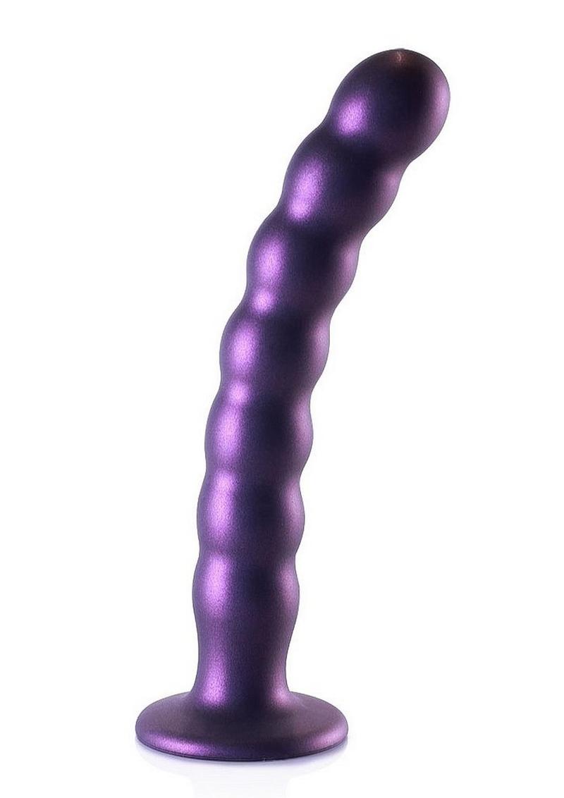 Ouch! Beaded G-Spot Silicone Dildo 8in - Metallic - Purple