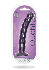 Ouch! Beaded G-Spot Silicone Dildo 8in - Metallic - Purple