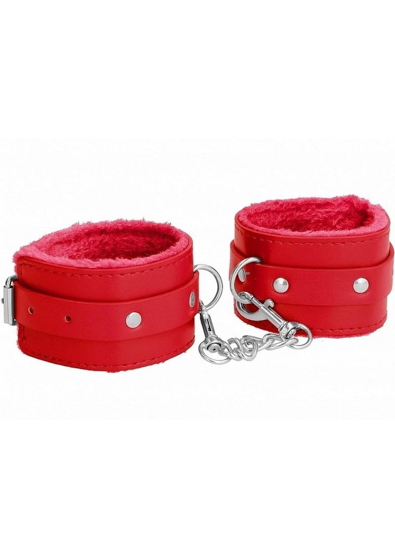 Ouch! Plush Leather Ankle Cuff - Red