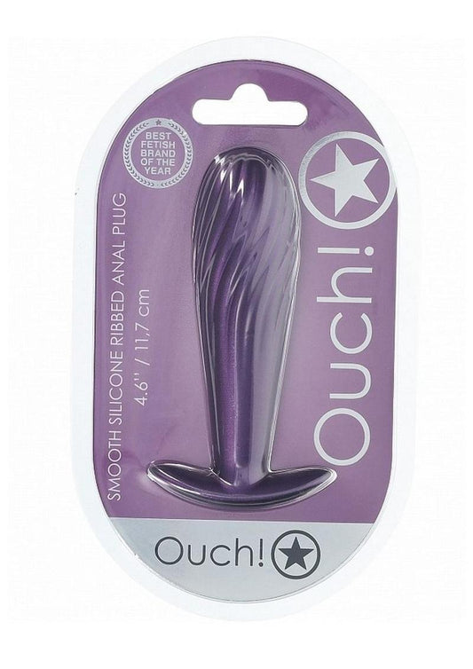 Ouch! Ribbed Anal Plug Silicone - Metallic - Purple