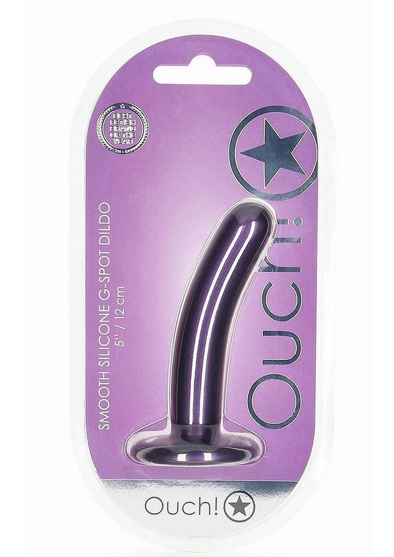 Ouch! Smooth G-Spot Silicone Dildo 5in - Metallic - Purple