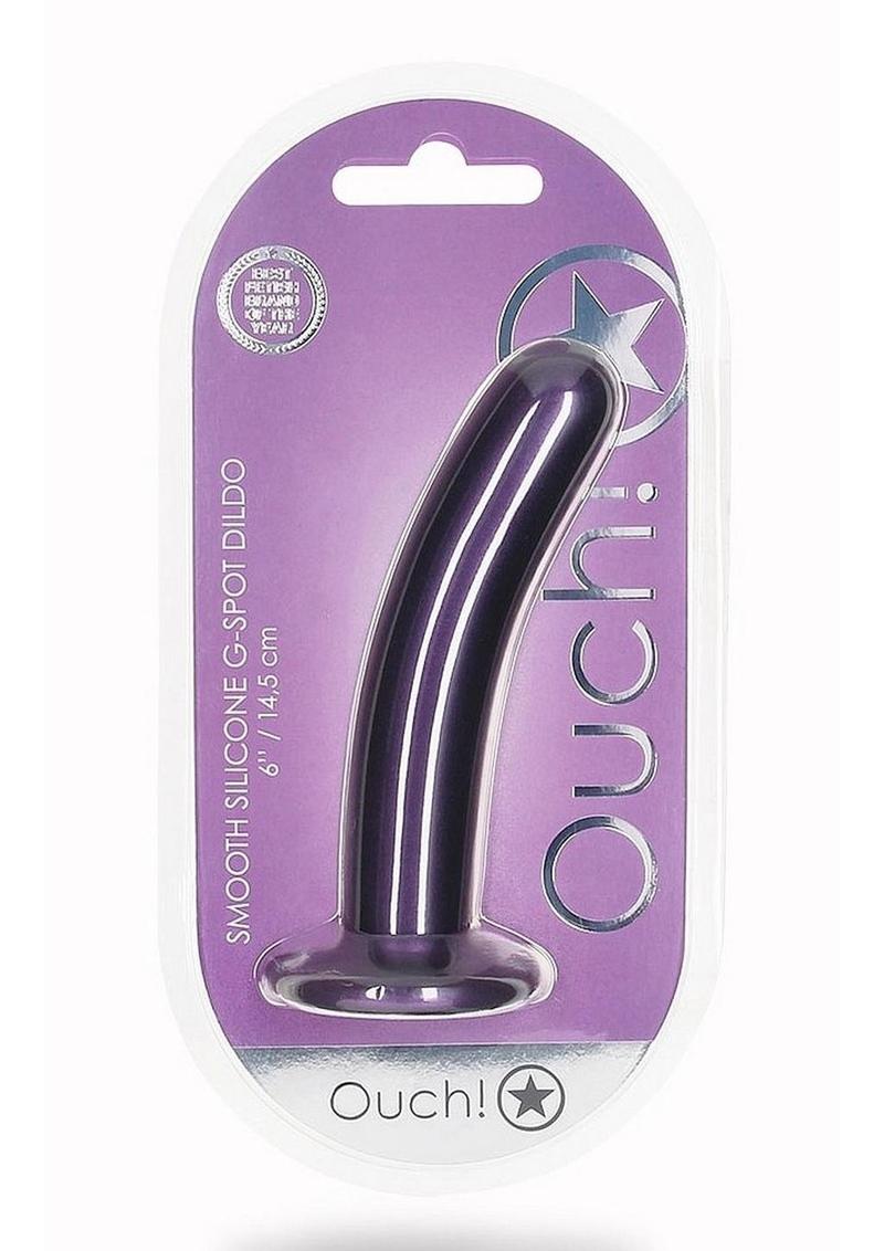 Ouch! Smooth G-Spot Silicone Dildo 6in - Metallic - Purple