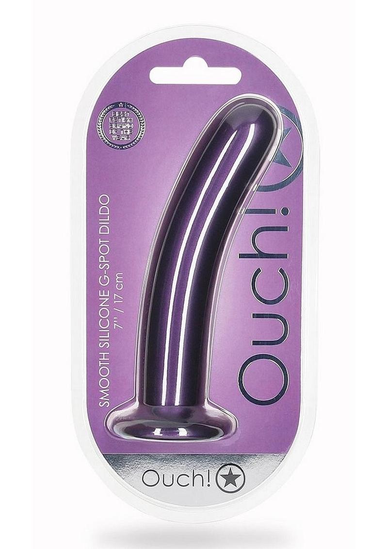 Ouch! Smooth G-Spot Silicone Dildo 7in - Metallic - Purple