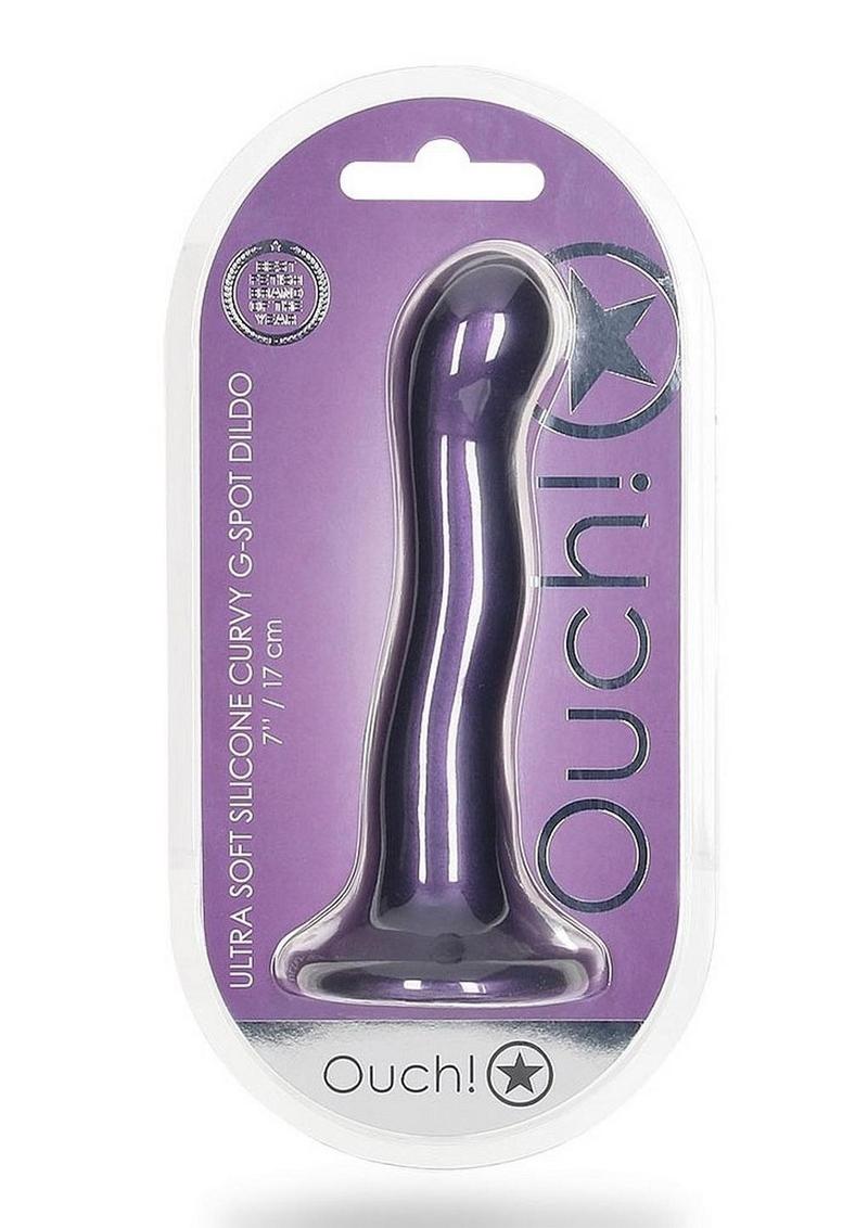 Ouch! Ultra Soft Curvy G-Spot Silicone Dildo 7in - Metallic - Purple