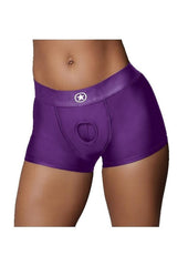 Ouch! Vibrating Strap-On Boxer Rechargeable - Purple - Large/Medium